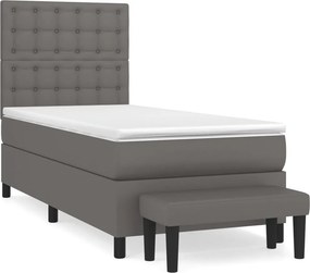 vidaXL Κρεβάτι Boxspring με Στρώμα Γκρι 90x200 εκ. από Συνθετικό Δέρμα