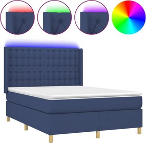 vidaXL Κρεβάτι Boxspring με Στρώμα &amp; LED Μπλε 140x200 εκ. Υφασμάτινο