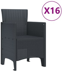 vidaXL Σετ Τραπεζαρίας Κήπου 17 τεμαχίων Ανθρακί Πολυ Ράτταν