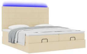 vidaXL Οθωμανικό κρεβάτι με στρώματα & LEDs Κρέμα 200x200cm ύφασμα