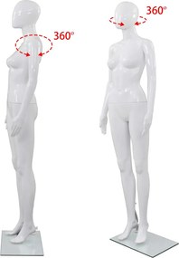 vidaXL Κούκλα Βιτρίνας Γυναικεία Γυαλιστ. Λευκή 175 εκ με Γυάλινη Βάση