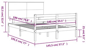 Πλαίσιο Κρεβατιού με Κεφαλάρι Γκρι 140 x 190 εκ. από Μασίφ Ξύλο - Γκρι