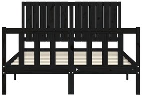 vidaXL Πλαίσιο Κρεβατιού με Κεφαλάρι Μαύρο 140x200 εκ. Μασίφ Ξύλο