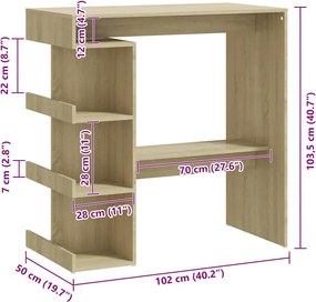 vidaXL Τραπέζι Μπαρ με Ράφια Sonoma Δρυς 100x50x101,5 εκ. Επεξ. Ξύλο