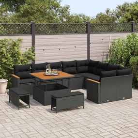 vidaXL Σετ Καναπέ Κήπου με μαξιλάρι 12 pcs Μαύρο Πολυ Ρατάν