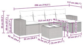 Καναπές Κήπου 6 Τεμαχίων Μαύρο από Συνθετικό Ρατάν με Μαξιλάρια - Μαύρο