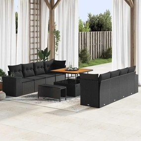 vidaXL Σετ Καναπέ Κήπου με μαξιλάρι 11 pcs Μαύρο 100 x 100 x 71 cm