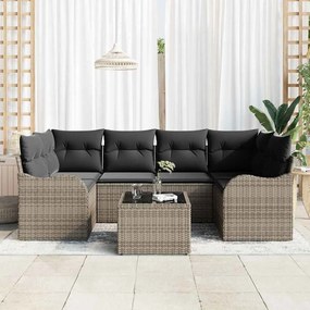 vidaXL Σετ Καναπέ Κήπου 7 pcs Γκρι Πολυεστέρας, Ρατάν και Γυαλί