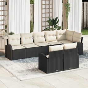 vidaXL Σετ 8 Τεμαχίων Καναπέ Κήπου με Μαξιλάρια Μαύρο Πολυ Ρατάν