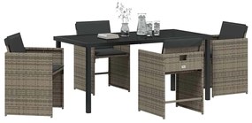 vidaXL Σέτ φαγητού για κήπο με μαξιλάρι 5 pcs Γκρι Πολυ ράταν