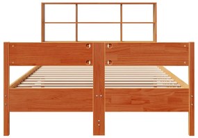 Κρεβάτι Βιβλιοθήκη Χωρίς Στρώμα 140x190 εκ Μασίφ Ξύλο Πεύκου - Καφέ