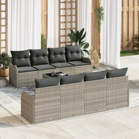 vidaXL Σετ Κήπου 9 κομματιών με Μαξιλάρια Ανοιχτό Γκρι Πολυ Ρατάν