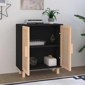 vidaXL Ντουλάπι Μαύρο 60 x 30 x 70 εκ. από Μασίφ Πεύκο &amp; Φυσικό Ρατάν