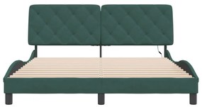 vidaXL Πλαίσιο Κρεβατιού με LED Σκούρο Πράσινο 160x200 εκ. Βελούδινο