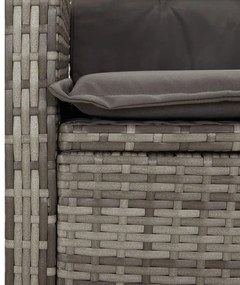 vidaXL Πάγκος Κήπου Ανακλινόμενος Γκρι Συνθετικό Ρατάν με Μαξιλάρια