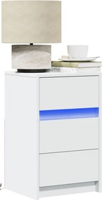 vidaXL Κομοδίνο με Φώτα LED Λευκό από Επεξεργασμένο ξύλο