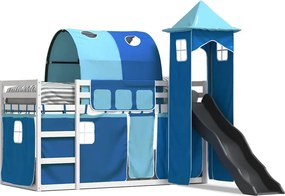 vidaXL Κουκέτα με Τσουλήθρα και Κουρτίνες Μπλε 90x200 εκ.