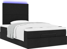 vidaXL Οθωμανικό κρεβάτι με στρώμα &amp; LEDs Μαύρο 120x200 cm Ύφασμα