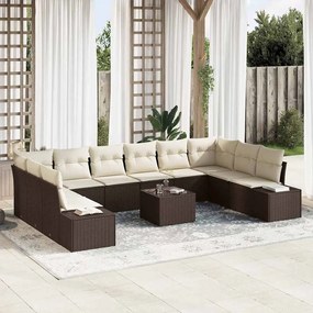 vidaXL Σετ Καναπέ Κήπου με μαξιλάρι 11 pcs Καφέ Πολυ ράταν
