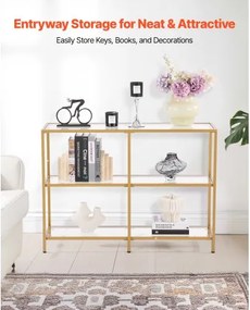 VEVOR 3-Tier Glass Console Table Rectangle Sofa Side Table with Anti-Tip Golden