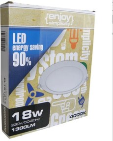 Led panel λευκό στρογγυλό χωνευτό 18W 230V 4000k ενδιάμεσο φως 110° 1300lm