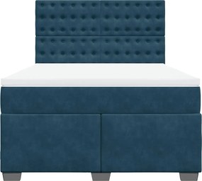 vidaXL Κρεβάτι Boxspring με Στρώμα Μπλε 140x190 εκ. Βελούδινο