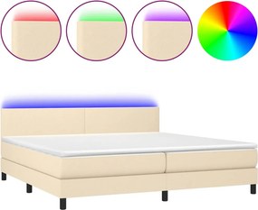 vidaXL Κρεβάτι Boxspring με Στρώμα &amp; LED Κρεμ 200x200 εκ. Υφασμάτινο