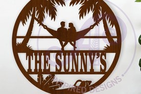 Σετ των 2 Intra απο ξύλο plywood 3mm-4mm πάχος - Ζευγάρι στην αιώρα στην παραλία με θέμα το όνομα Δίασταση 30x20 cm INTRAFABR-119219379