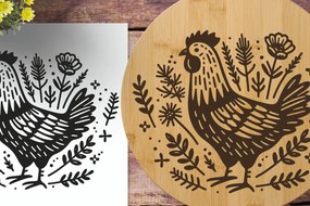 Σετ των 2 Intra απο ξύλο plywood 3mm-4mm πάχος Κοτόπουλο με λουλούδια χαραγμένο με λέιζερ Δίασταση 30x20 cm INTRAFABR-124848879