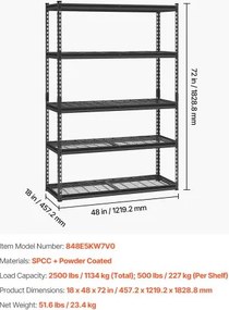 VEVOR Storage Shelves 5 Tier Adjustable Heavy Duty Garage Shelving Unit 2500 lbs