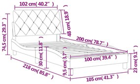 Σκελετός Κρεβατιού Χωρίς Στρώμα Αν. Γκρι 100x200 εκ. Βελούδινο - Γκρι