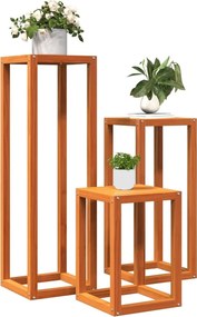 vidaXL Βάσεις Φυτών 3 τεμ. Καφέ Κεριού από Μασίφ Ξύλο Πεύκου