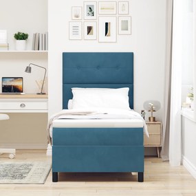 vidaXL κρεβάτι Box Spring με στρώμα & LED σε σκούρο μπλε 90x190 εκ. από βελούδο