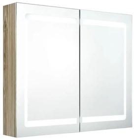 Καθρέφτης Μπάνιου με Ντουλάπι &amp; LED Χρώμα Δρυός 80x12x68 εκ. - Καφέ
