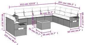 vidaXL Σετ Καναπέ Κήπου 11 τεμ. Μπεζ Συνθετικό Ρατάν με Μαξιλάρια