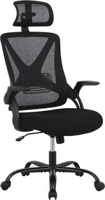 BF2040 Πολυθρόνα Γραφείου Διευθυντή - Ύφασμα &amp; Mesh Μαύρο, Μεταλλική KD βάση   1τμχ