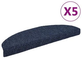 vidaXL Πατάκια Σκάλας Αυτοκόλ. 5 τεμ. Μπλε 65x21x4 εκ. Βελονιασμένα