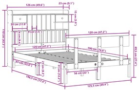 Κρεβάτι Βιβλιοθήκη Χωρίς Στρώμα 120x190 εκ Μασίφ Ξύλο Πεύκου - Λευκό
