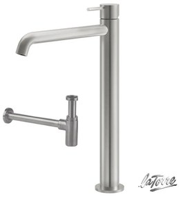La Torre ELLE 316 inox Brushed PVD ΣΕΤ Σιφών με αποσπώμενο πώμα καθαρισμού+Μπαταρία Νιπτήρος υψηλή N0262-111 35016-111