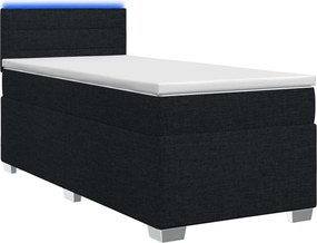 vidaXL Κρεβάτι Box Spring με Στρώμα και LED Μαύρο 90 x 190 cm Ύφασμα