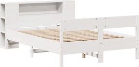 vidaXL Κρεβάτι Βιβλιοθήκη Χωρίς Στρώμα Λευκό 135x190 εκ Μασίφ Πεύκο