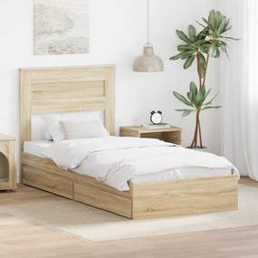vidaXL Κρεβάτι Αποθήκης Δρύς Sonoma 90 x 190 cm Επεξεργασμένο ξύλο