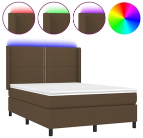 vidaXL Κρεβάτι Boxspring με Στρώμα &amp; LED Σκ.Καφέ 140x190εκ. Υφασμάτινο