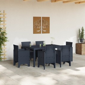 vidaXL Σετ 7 τεμαχίων τραπεζαρίας κήπου με μαξιλάρια Ανθρακί Πολυ Ρατάν