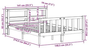 Πλαίσιο Κρεβατιού Κεφαλάρι Καφέ Κεριού 135x190 εκ. Μασίφ Πεύκο - Καφέ