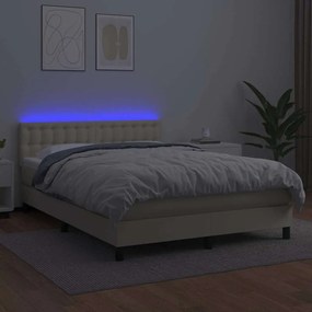 VidaXL Κρεβάτι Boxspring με Στρώμα & LED Κρεμ 140x200 εκ. Συνθ. Δέρμα