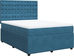 vidaXL Κρεβάτι Boxspring με Στρώμα Μπλε 140x200 εκ. Βελούδινο
