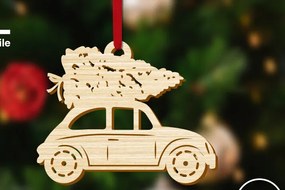 Σετ των 2 Intra απο ξύλο plywood 3mm-4mm πάχος Χριστουγεννιάτικο αυτοκίνητο, αυτοκίνητο με χριστουγεννιάτικο δέντρο Δίασταση 15x15 cm INTRAFABR-111161743