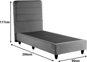 Κρεβάτι μονό Linteda pakoworld ανθρακί βελούδο 90x200εκ