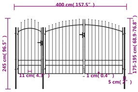 vidaXL Καγκελόπορτα Μαύρη 2,45 x 4 μ. Ατσάλινη